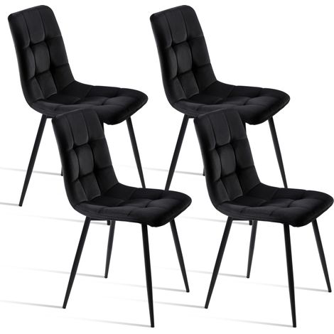 Set di 4 sedie da pranzo, velluto, gambe in metallo, stile scandinavo, sedia da toeletta - Nero