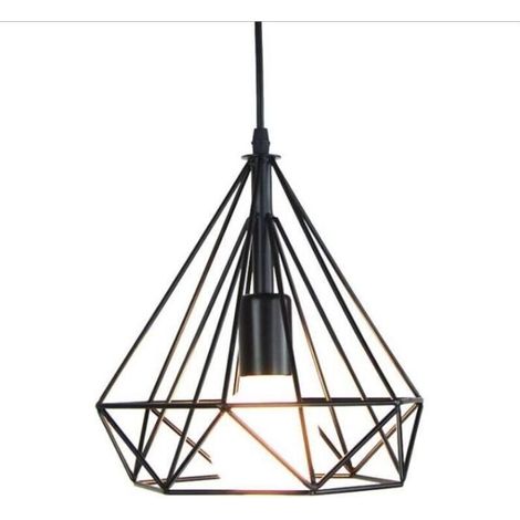 Lustre Suspension Diamant E27 Noir Métal Lampe Pendentif 25cm