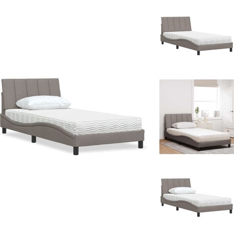Lit avec matelas taupe 100x200 cm tissu - Lit - Lits - Meuble De Chambre À Coucher - Sommier (1/5)