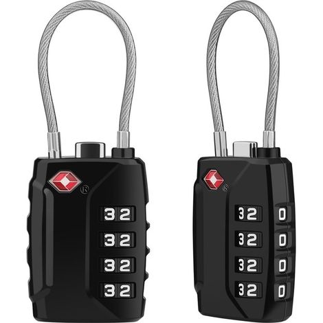Lucchetto per bagagli – [Set di 2] Lucchetto a combinazione a 4 cifre – Lucchetto per valigie – Lucchetto a combinazione per bagagli – per valigie, borse sportive, zaini – Nero (1/5)