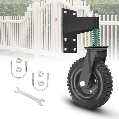 Roue de Portail Robuste 200mm  pour portail en métal Capacité 275 kg Ressort rotatif à 360 ° Absorbe les chocs Heavy Duty Castors Outil d'installation inclus -Noir (1/5)