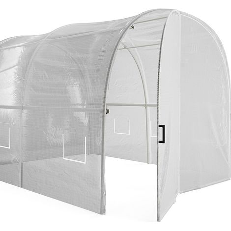Vente-Unique – Serre tunnel 12 m² en acier galvanisé – Dimensions L300 x l400 x H200 cm – 1 porte simple et 8 fenêtres – Anti-UV, montage facile