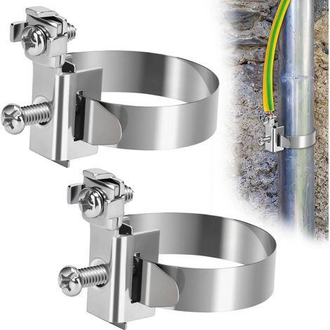 Collier de Mise à la Terre en Acier Inoxydable Galvanisé(2Pcs, 8-52mm) Collier Équipotentiel pour Les Boîtes de Distribution les Attaches de Câbles la Protection Contre la Foudre (1/5)