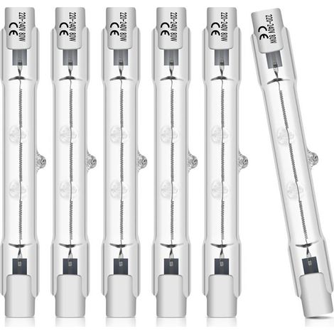 Ampoule halogène R7S 78 mm 80 W, lot de 6, blanc chaud, dimmable, éclairage intense pour spots et lampes (1/5)