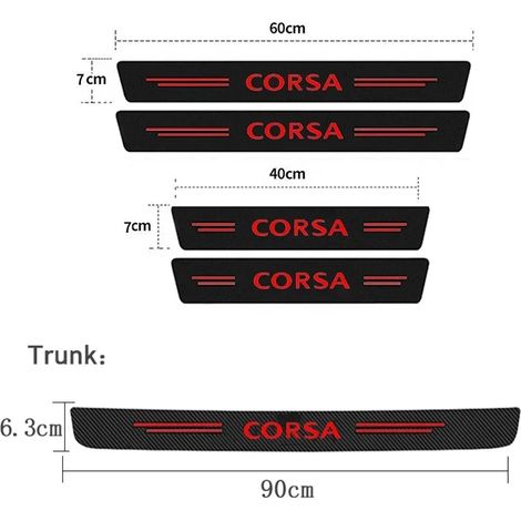 (Lot de 5 autocollants rouges) Seuil de porte de voiture en fibre de carbone, anti-rayures et imperméable, compatible avec Opel Corsa 2024, film de protection pour le seuil de coffre arrière (1/4)