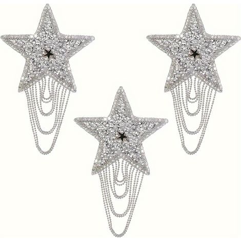 3 Pièces Nouveautés Fashion : Chaînes de suspension à chaud en argent, autocollants à étoiles à cinq pointés (hot stamping) à appliquer par repassage sur vêtements, chaussures, chapeaux et sacs. (1/4)
