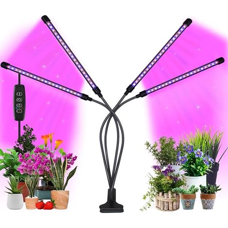 Pflanzenlampen für den Innenbereich, 4 Vollspektrum-Pflanzenlampen, 360° flexibler Schwanenhals mit 10 Dimmstufen und 3 Modi (1/5)