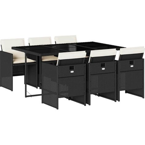 7 Piece Garden Dining Set with Cushions Black Poly Rattan vidaXL (1/5)