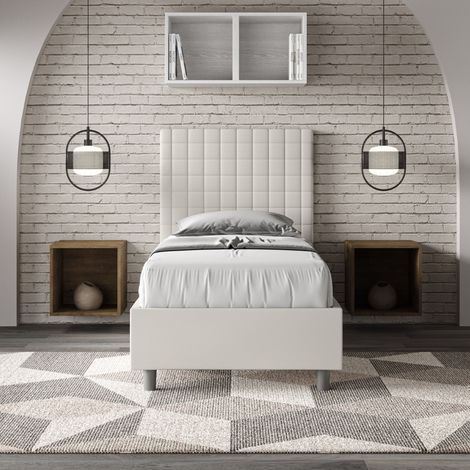 Letto singolo con rete imbottito 80x190 similpelle bianco Sunny (1/4)