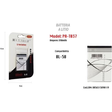 Trade Shop - Batería Compatible Con Litio Bl-5b 890 Mah Li-ion Celular Maxtech Pa-t037 -