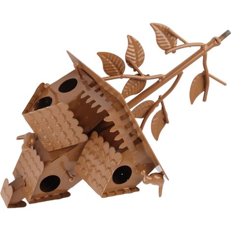 Nichoir en métal avec poteau, piquet en bois pour jardin, décoration extérieure, cadre de support de nichoir en métal antique, taille E (taille unique). (1/5)
