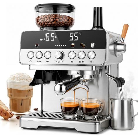 Machine à café Expresso avec broyeur, 1350W Espresso machine, 20 Niveaux de Mouture, Réservoir 2.1L, 20Bars, Écran tactile
