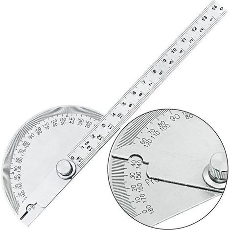 Rapporteur d'angle en acier inoxydable 0-180 ° Goniomètre d'angle avec règle de mesure de 140 mm, détecteur d'angle en métal avec vis de blocage, rapporteur universel, peinture dessin, école (1/4)