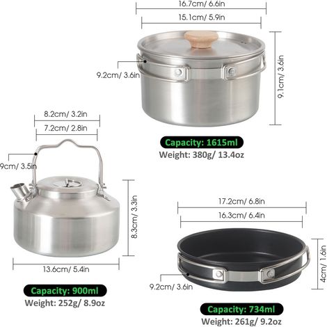 Batterie de cuisine de Camping, casseroles et poêles pliables avec bouilloire (1/5)