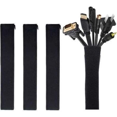 Cache-câbles [Lot de 4 x 50 cm], dissimule les câbles, organisateur de câbles flexible pour câbles électriques, TV/ordinateur/USB/audio/vidéo/décodeur, O (1/5)