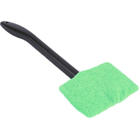 Cepillo de limpieza para ventanas de coche con mango largo y almohadilla de microfibra - Herramienta de limpieza para parabrisas y superficies, color verde (1/5)