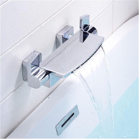 Robe d'or Bathtub Douche Robinet Set en Laiton Baignoire Robinet Tapis Chauds Chaud et Froid Mélangeur avec Waterheld Waterfall Bathtub Tap Tap Noir(Chrome 1) (1/5)