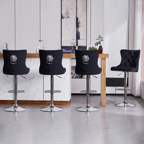 Samt Barhocker 4er Set höhenverstellbar mit Lehne und Löwenring-Griff (1/5)