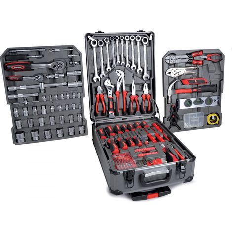 Coffret multi-outils 186 pièces en aluminium – Outils en acier au chrome-vanadium – Malette avec roulettes et poignée de transport – Karx