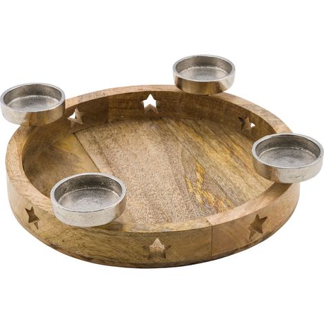 Bougeoir mangue 48 cm - 4 plaques de bougies en aluminium - modèle : rond