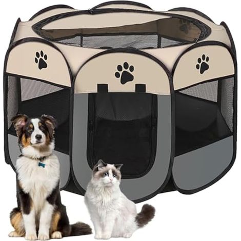 Cage de Chiens Portable,Cagede Chien Pliant Cat Stand,Cage deChien en Tissu Oxford ImperméableCage de ChatCage,Chien,Lapin(Gris,S,8) (1/4)