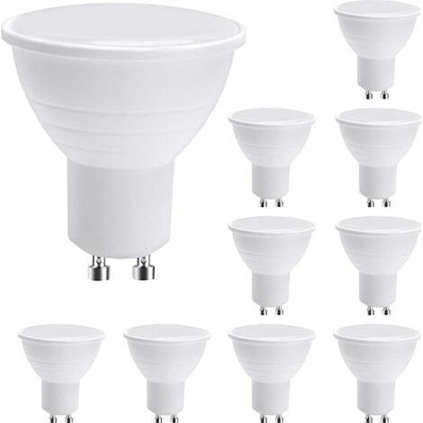 Lot de 10 ampoules LED GU10, ampoules LED GU10, lumière blanche froide 7W (équivalent à une ampoule halogène 50W), ampoules à économie d'énergie, 600 lumens, angle de faisceau de 120°, non dimmables. (1/5)