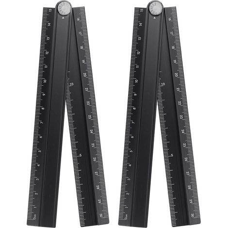 Lot de 2 règles droites pliantes de 30 cm en alliage d'aluminium - Rapporteur d'angle pliable - Outil de mesure géométrique avec ligne d'angle pour architectes, artistes, bureau, noir (1/5)