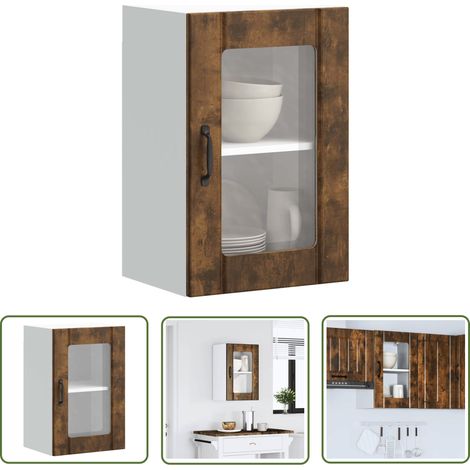 vidaXL Küchen-Hängeschrank mit Glastür Lucca Räuchereiche (1/5)