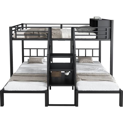 CHICFURN Litera infantil de metal negro 90x200/140x200 cm con almacenaje, sin colchones (1/5)