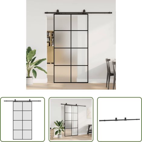 vidaXL Verre trempé -  Porte coulissante kit de quincaillerie noir 102,5x205 cm (1/5)
