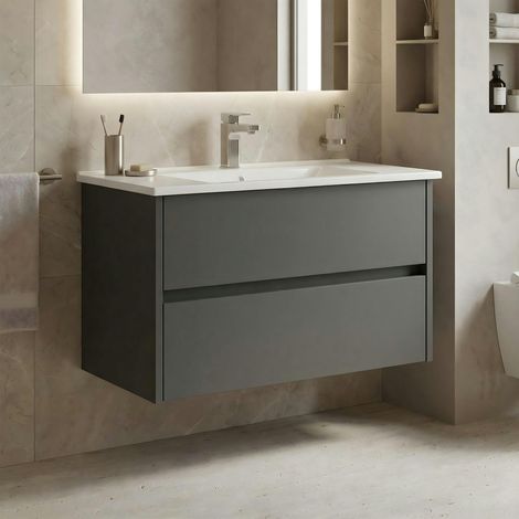 Meuble vasque suspendu 85 cm anthracite 2 tiroirs NAÏA (1/5)