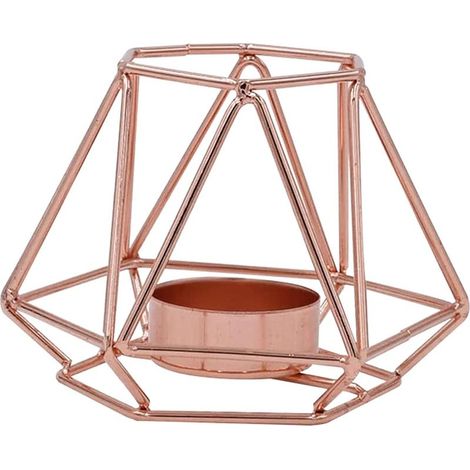 Bougeoir Géométrique Moderne, Bougeoir en Fer de Style Simple, pour Mariage, Vacances, événements, Décorations de fête, Métal, Rose Gold (1/5)