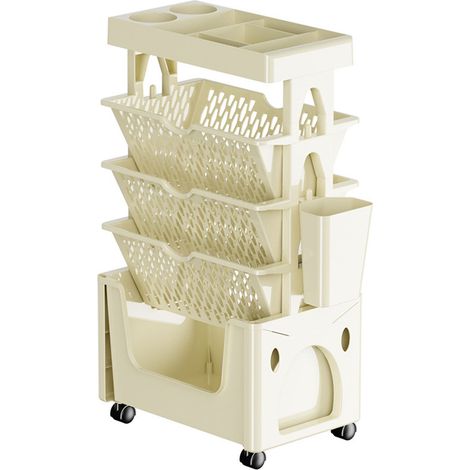 Bibliothèque mobile à roulettes, 5 niveaux, grande capacité, robuste, chariot utilitaire pour bureau ou cuisine, couleur kaki. (1/5)