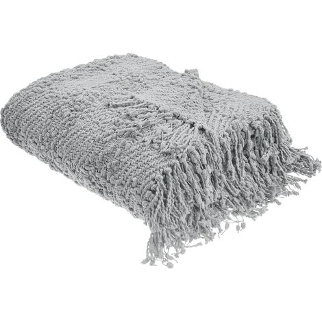 Manta de algodón tejida colcha con borlas cubrecama 200 x 220 cm gris Vella