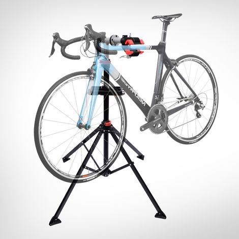 Cavalletto per riparazione biciclette con altezza regolabile e rotazione 100x100x109-180 cm Nero