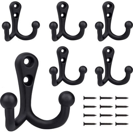 6 Pieces Retro Double Metal Coat Hooks Black Retro Coat Rack for Bathroom Kitchen Coat Rack (1/4)