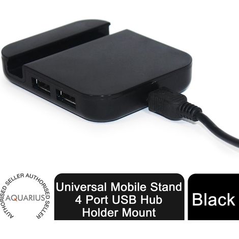 Universal Mobile Stand 4 Port USB Hub Holder Mount, Black