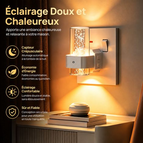 Veilleuse LED crépusculaire prise UE acrylique bulles 1W blanc 1 pièce 1 réf 4143 12,4 × 5,4 × 9,8 cm 280 g – Livraison gratuite