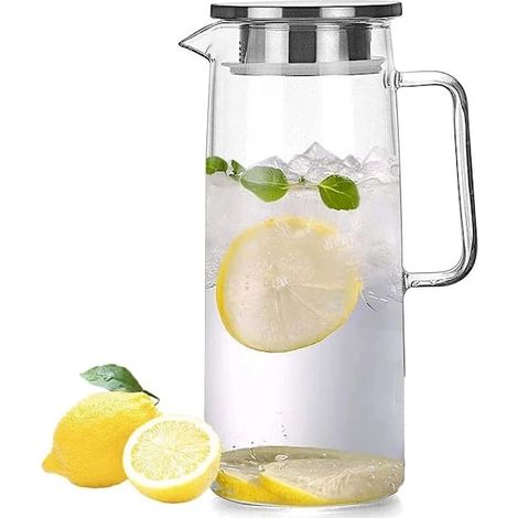 Pichet en verre borosilicate pour eau, jus et thé glacé, avec couvercle et goupillon, 1000 ml (1/5)