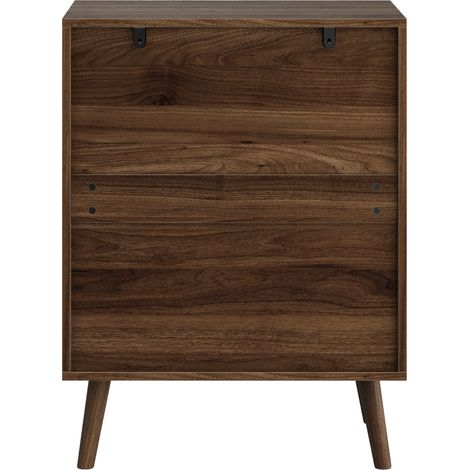 Commode à trois tiroirs en MDF avec pieds en pin, finition noyer, pour salon et chambre (1/5)