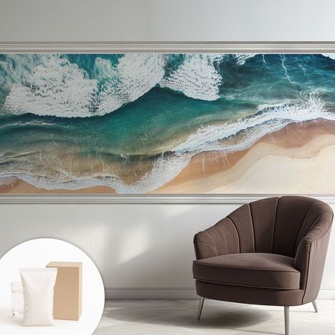 Papier peint intissé mural avec colle pour salon et chambre Décoration murale rapide - Colle incluse gratuite Vagues marines 250x104 cm (1/5)