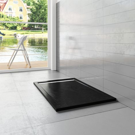 Piatto Doccia Rettangolare 80x120x3 cm in Pietra Vulcanica e Resina Mista finitura Pietra Nera Ruvida Ultraslim Antiscivolo Antibatterico (1/3)