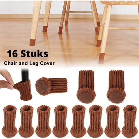 Protections pour pieds de chaise, chaussettes pour pieds de chaise, protections de sol, embouts pour pieds de chaise, noirs avec dessous marron, lot de 16 (1/5)