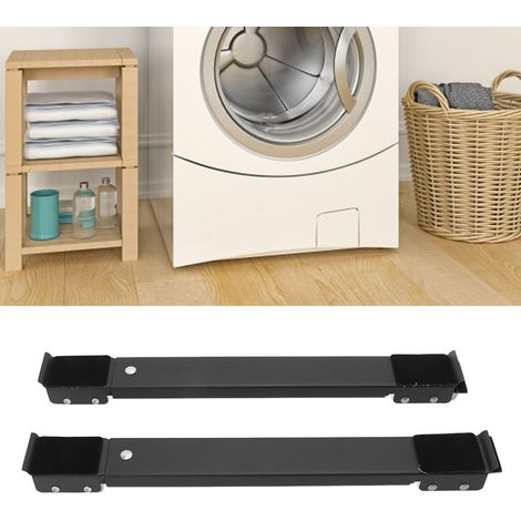 Support de poulie universel pour appareils électroménagers, supportant une charge de 300 kg, avec base à rouleaux rétractables et levier pour machine à laver (noir). (1/5)