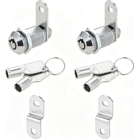 Lot de 2 serrures à came tubulaires de 3,8 cm avec 4 clés, finition chromée droite et décalée pour tiroir, camping-car, distributeur automatique, machine à fruits, table de billard (27 mm, clés (1/5)