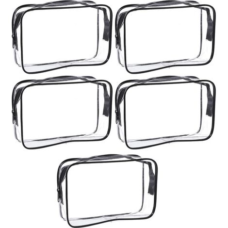 5 pièces de trousses de maquillage transparentes, poignée de fermeture éclair PVC étanche, sac de bagage de voyage portable (noir, petit) (1/5)