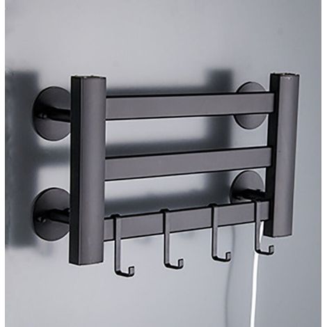 Elektrischer Handtuchwärmer, Badezimmer, konstante Temperatur, 120 W, Wandmontage, kein Stanzen, 3 Schichten, Schwarz (1/4)