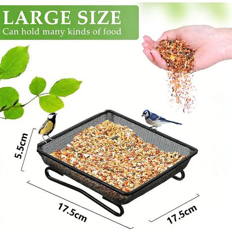 Plateau carré pour oiseaux avec drainage – Mangeoire extérieure pour oiseaux sauvages et écureuils – Jardin, cour et arrière-cour – 17,5×17,5×5,5 cm