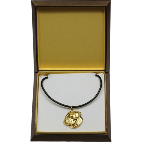 Collana con ciondolo a forma di bulldog americano in confezione regalo, placcata in oro, ideale per gli amanti dei cani, un gioiello di grande effetto firmato Art-Dog. (1/5)