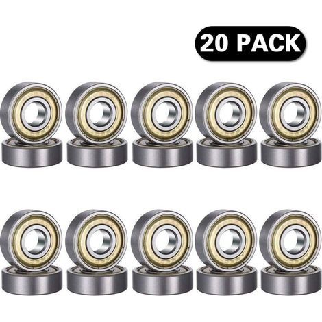Lot de 20 roulements à billes 608 ZZ – Acier au carbone – Double blindage métal – Dimensions 8 x 22 x 7 mm – Vitesse limite 34 000 tr/min - 608ZZ (1/5)